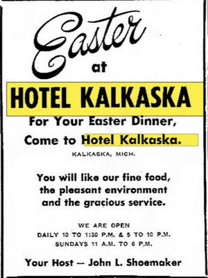 Hotel Kalkaska (Hotel Sieting) - March 1964 Ad